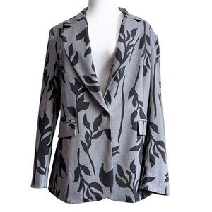 NWT VIA BOVIO GREY BOTANICAL PRINT SINGLE BREASTED NOTCH LAPEL BLAZER - M